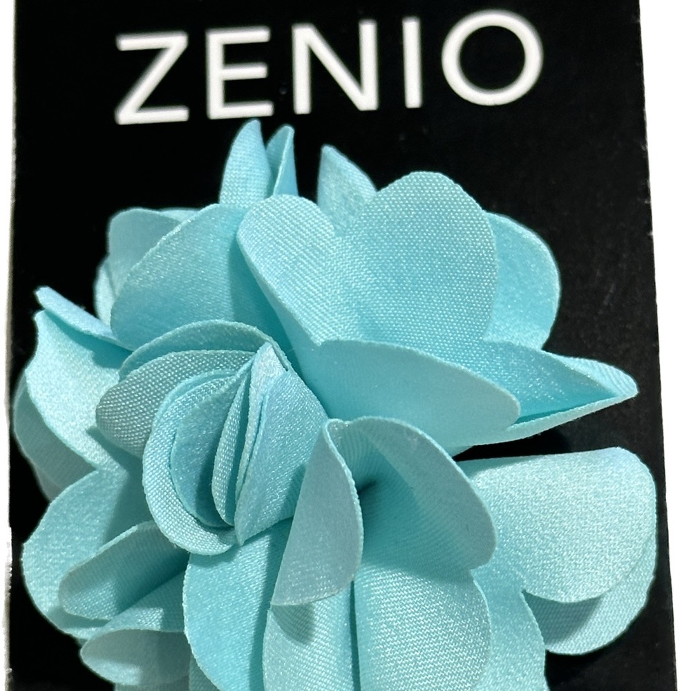 Zenio Men's Floral Lapel Pin Aqua Flower 100% Microfiber Fabric
